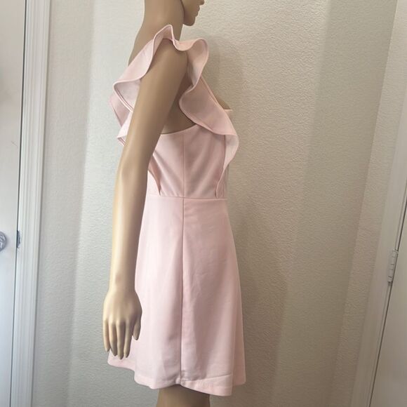 BCBG Paris Dress Pastel Pink Size Small Square Neck Flutter Sleeve Wrap Mini - Picture 7 of 11